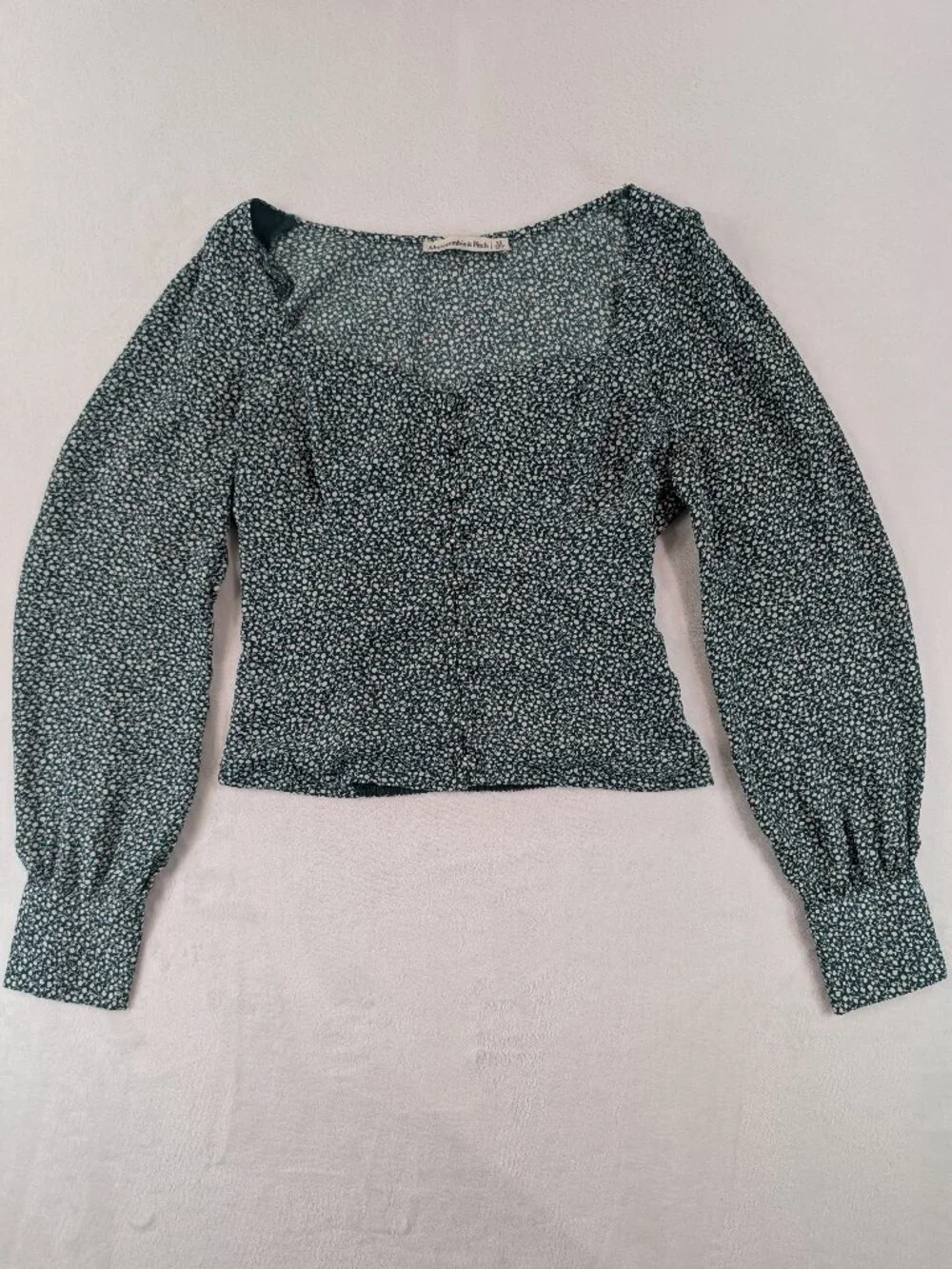 Abercrombie‎ & Fitch Green Floral Puff Sleeve Blouse Top XS | Cottagecore Boho